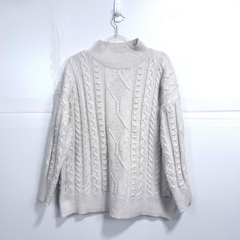 Coastal Calvin Klein Womens Cream Cable Knit Mock Neck Sweater Large